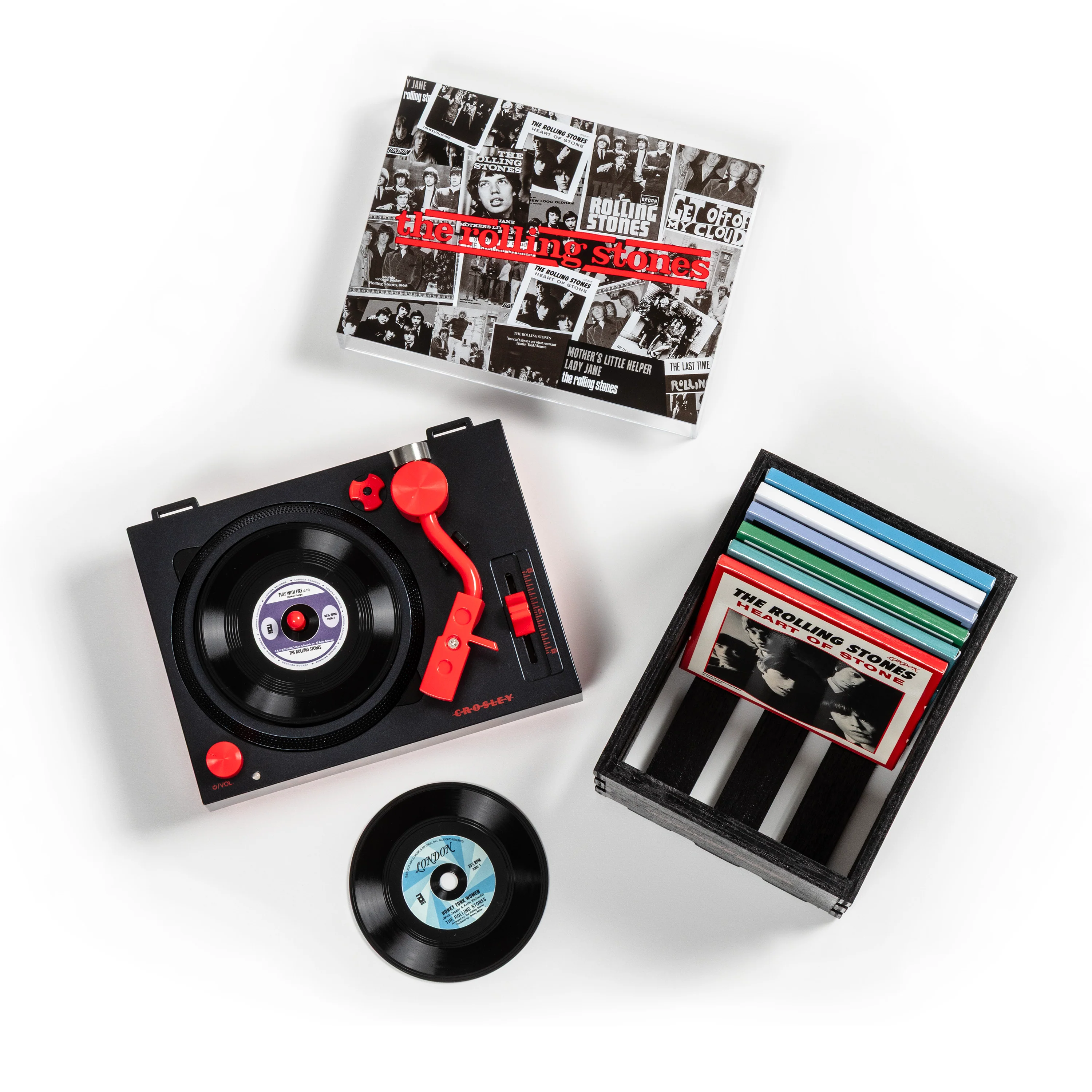 The Rolling Stones - Crosley 3" Mini Bluetooth Turntable w/ Crate and Records [RSD 2026] - Image 2